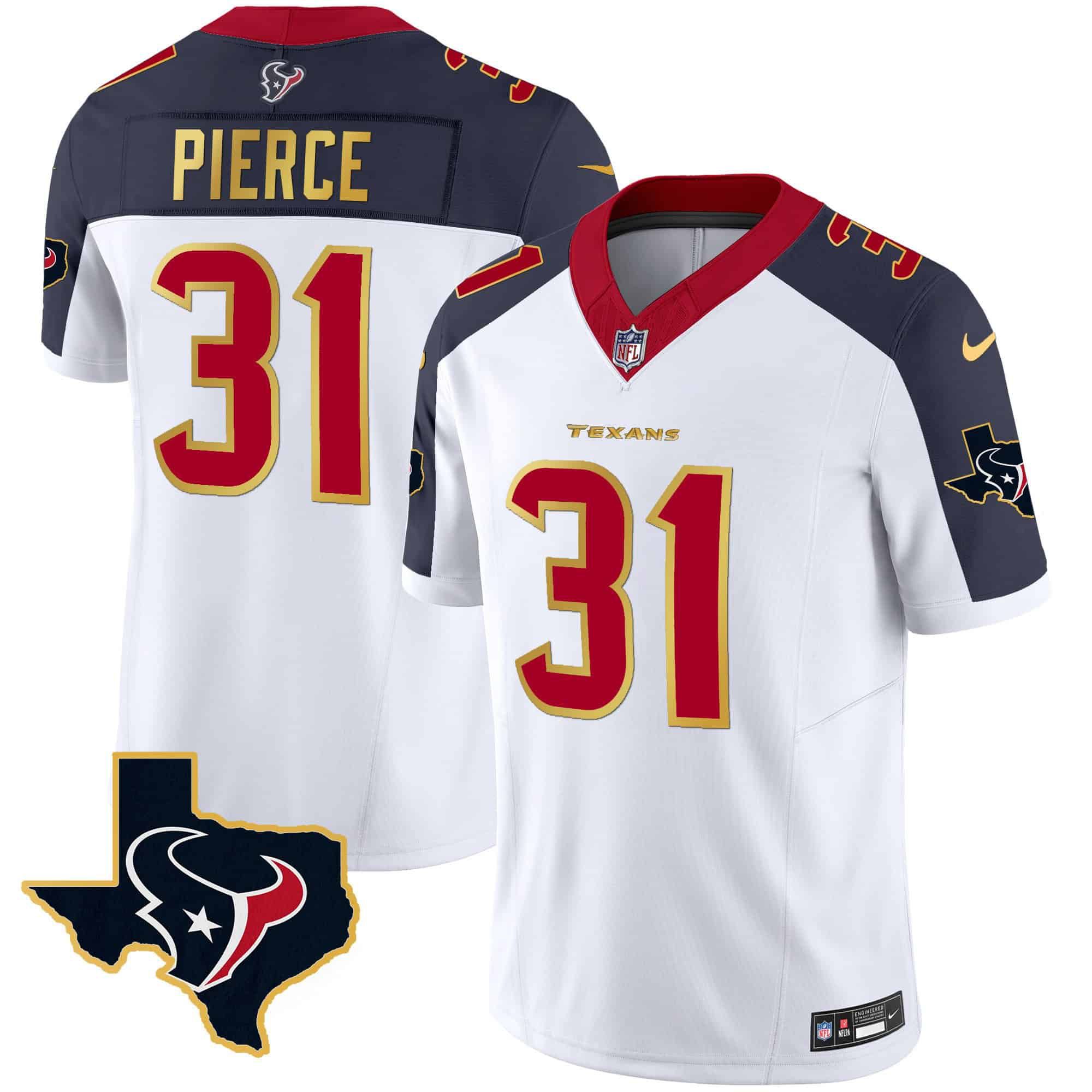 Men Houston Texans #31 Pierce White Gold 2024 Nike Trim Vapor NFL Jersey style 2